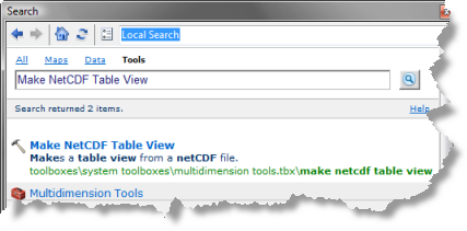 Das Werkzeug "NetCDF-Tabellensicht erstellen" suchen