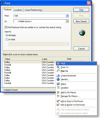 Das Werkzeug "Suchen" in ArcMap