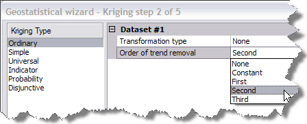 Geostatistical wizard Kriging step 2 of 5 dialog box