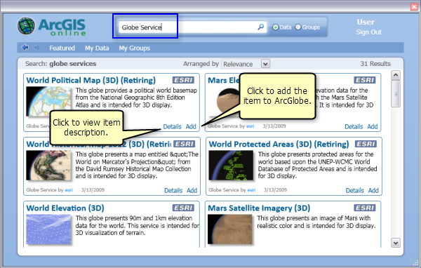 In ArcGIS Online verfügbare Daten