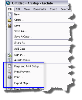 Dateimenü für Seiten- und Druckeinrichtung