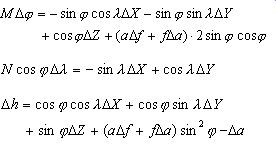 Darstellung der Gleichungen der vereinfachten Molodensky-Methode