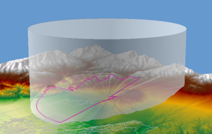 Die rosafarbene Linie stellt den Horizont für das Flakgeschütz dar, und der eingeschlossene Raum darüber stellt das Sichtfeld des Flakgeschützes dar