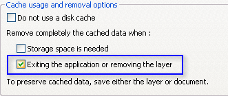 Auswählen der Option zum Entfernen des Festplatten-Cache eines Layers beim Beenden von ArcGlobe im Dialogfeld 'Layer-Eigenschaften'.