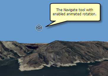 Das Werkzeug 'Navigieren' nach dem Aktivieren der animierten Rotation.