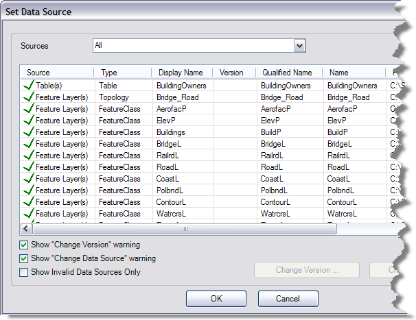 Set Data Source dialog box