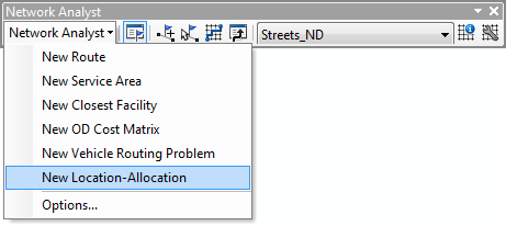 Klicken Sie in der Werkzeugleiste "Network Analyst" auf die Option zur Auswahl einer neuen Location-Allocation