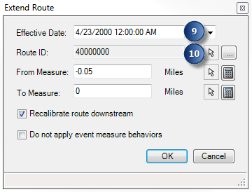 Extend Route dialog box