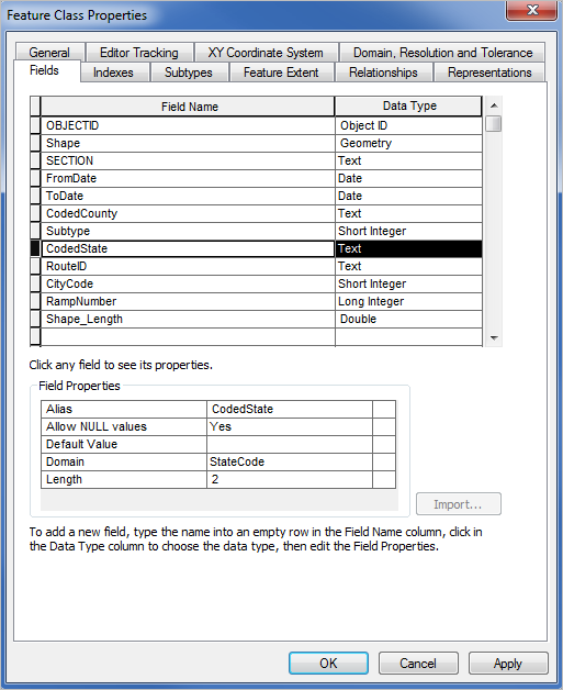 Coded value domains in the network feature class