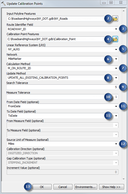 Updating calibration points using m-values from the source routes