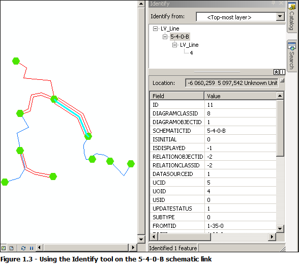 Diagram sample 1, Identifying the 5-4-0-B schematic link and its related initial schematic link