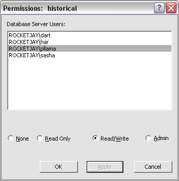 Dialogfeld "Berechtigungen" auf Geodatabase-Ebene