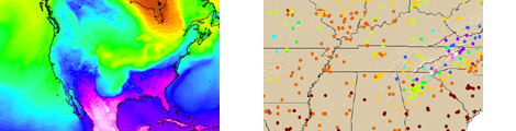 Temperature on the left and Pressure at specific locations on the right