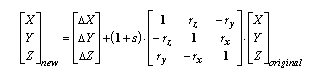 Darstellung der Gleichung einer Transformation mit sieben Parametern