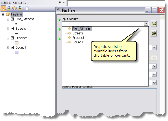 Layer in einer Dropdown-Liste