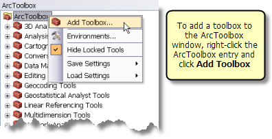 Hinzufügen einer Toolbox zum Fenster "ArcToolbox"