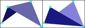 Unterschiede zwischen 3D-Polygoninnenräumen bei Verwendung derselben vier Punkte.