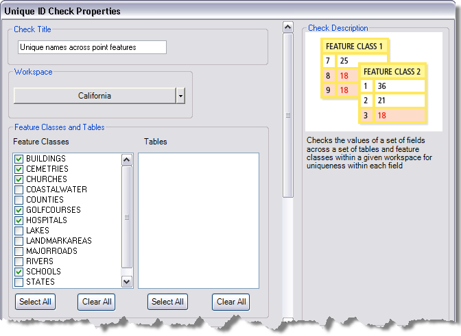 Unique ID Check Properties dialog box