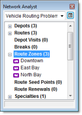 Die drei Routenzonen im Fenster "Network Analyst"