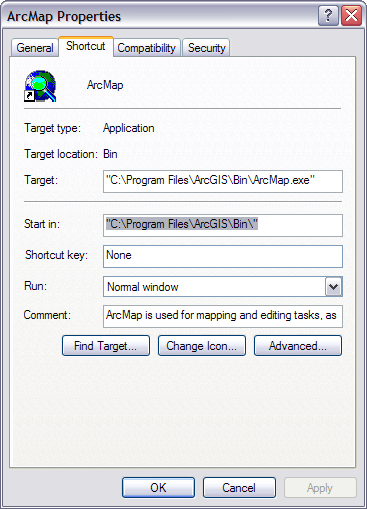 Shortcut tab on the ArcMap Properties dialog box Shortcut tab on the ArcMap Properties dialog box