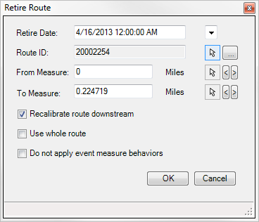 Retire Route dialog box