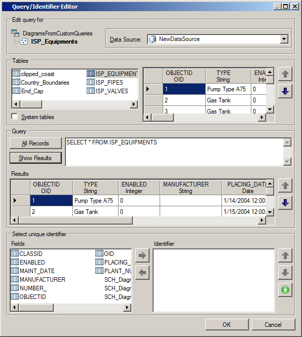 Query/Identifier Editor dialog box—Query area