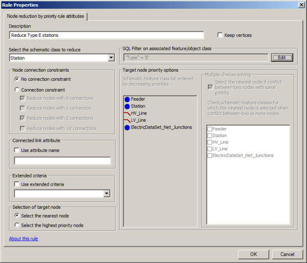 Node Reduction By Priority rule properties page specified to reduce the blue station nodes