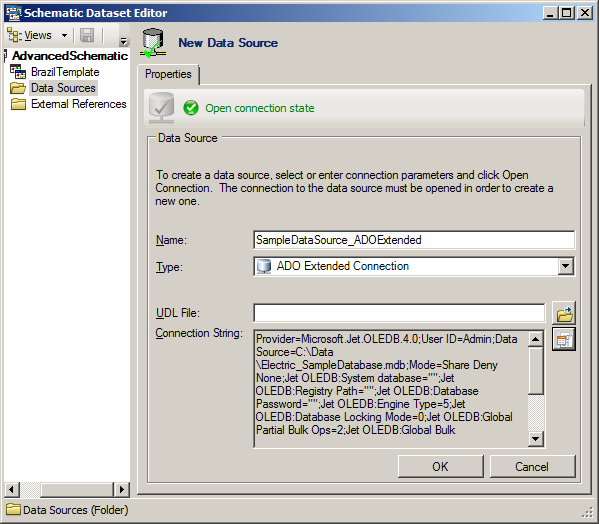 Sample ADO Extended Connection data source created by specifying the data link properties