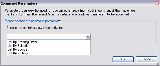 Command Parameters dialog box with contents view drop-down menu Command Parameters dialog box with contents view drop-down menu