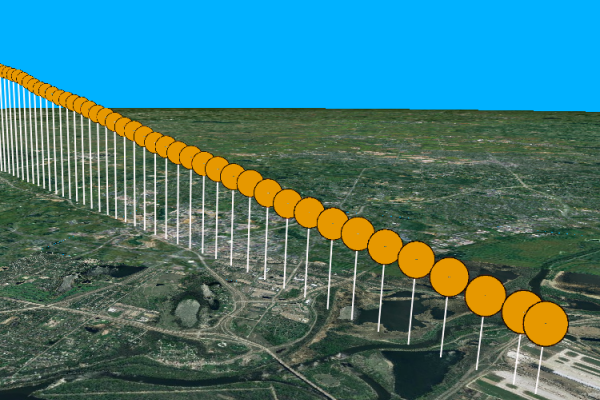 Beispiel für Führungslinien in ArcGlobe