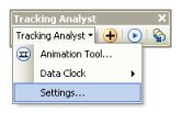 Wählen Sie in der Werkzeugleiste "Tracking Analyst" im Dropdown-Menü "Tracking Analyst" die Option "Einstellungen".