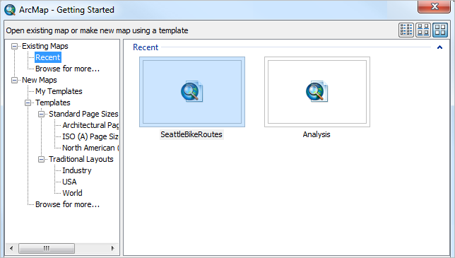 Dialogfeld "Erste Schritte" in ArcMap