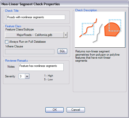 Non-Linear Segment Check Properties dialog box Non-Linear Segment Check Properties dialog box