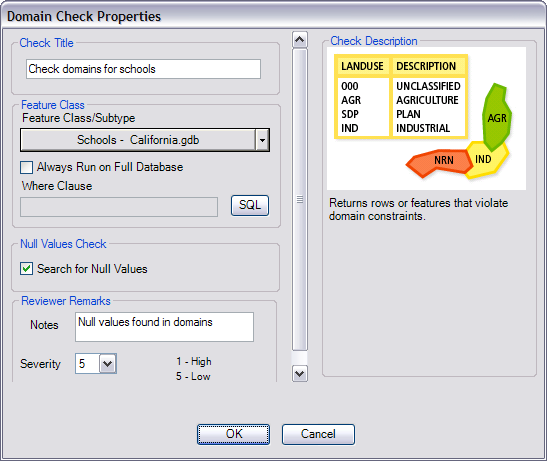 Domain Check Properties dialog box Domain Check Properties dialog box