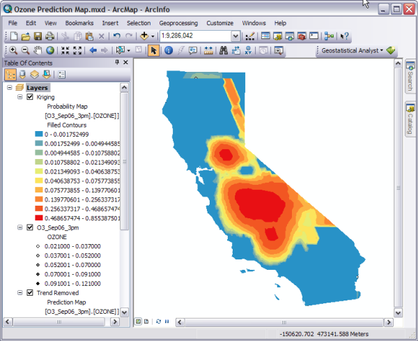 The Probability map layer is displayed in ArcMap. The Probability map layer is displayed in ArcMap.