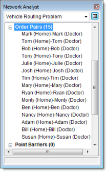 Auftragspaare im Fenster "Network Analyst" Auftragspaare im Fenster "Network Analyst"