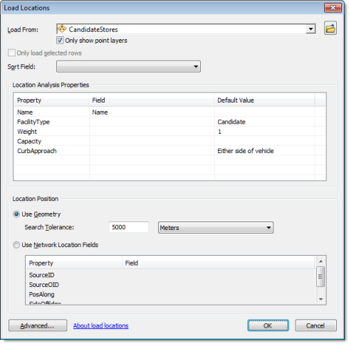 Dialogfeld "Standorte laden" Dialogfeld "Standorte laden"