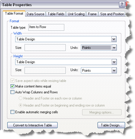Table Properties dialog box Table Properties dialog box