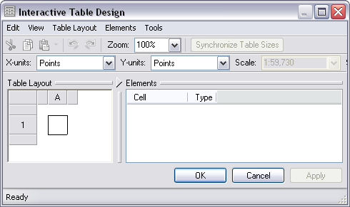 Interactive Table Design dialog box Interactive Table Design dialog box
