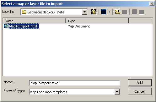 Select a map or a layer file to import dialog box Select a map or a layer file to import dialog box