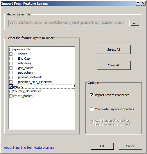 Import From Feature Layers dialog box Import From Feature Layers dialog box
