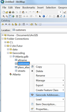 Arbeiten mit der Geokodierung im Fenster "Katalog" in ArcMap