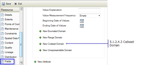 Resource Fields page: Codeset Domain