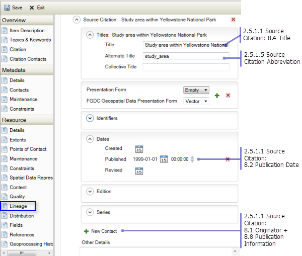 Resource Lineage page: Source Citation