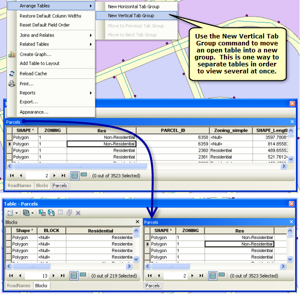 Anordnen von Tabellen in ArcGIS