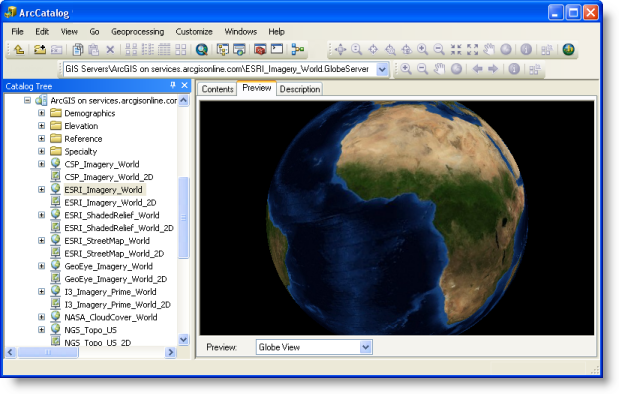 Die Globusansicht in ArcCatalog