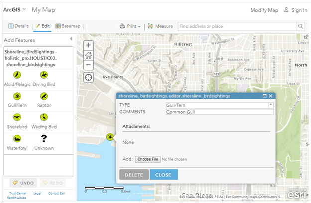 Hinzufügen von Vogelbeobachtungsdaten zur Datenbank mit Map Viewer