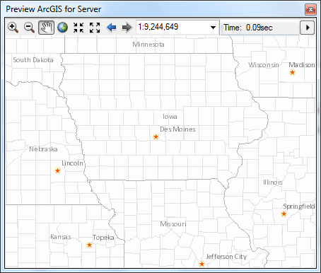 Vorschaufenster von ArcGIS Server