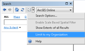 Ändern Sie den Suchbereich, um öffentliche Elemente aus ArcGIS Online einzubeziehen.
