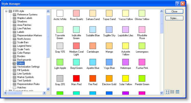 Ein Beispiel für die Palette von Farben, die Teil des Styles Esri sind